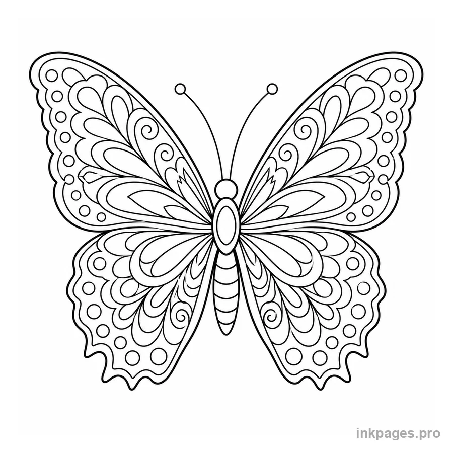 Free printable butterfly coloring page: a detailed butterfly with decorative wing patterns