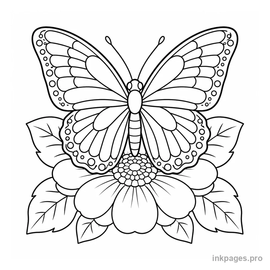 Free printable butterfly coloring page: a butterfly resting on a flower