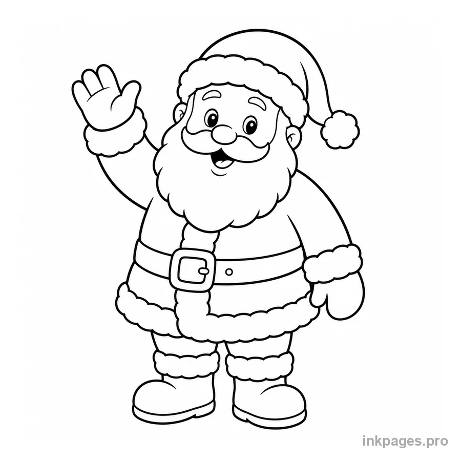 Free printable christmas coloring page: a friendly Santa Claus waving