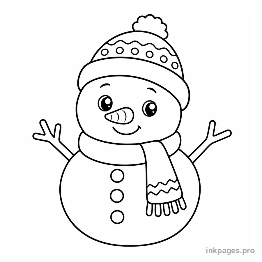 Free printable christmas coloring page: a cute snowman with a scarf and hat