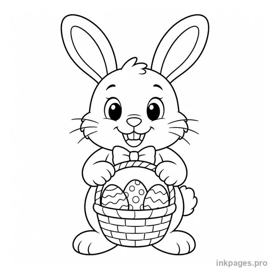 Free printable easter coloring page: a cute Easter bunny holding a basket
