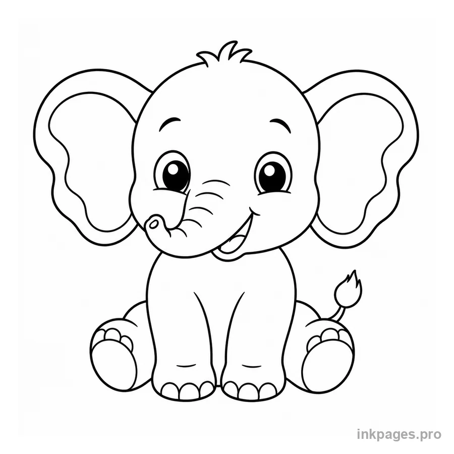 Free printable elephant coloring page: a cute baby elephant with big ears