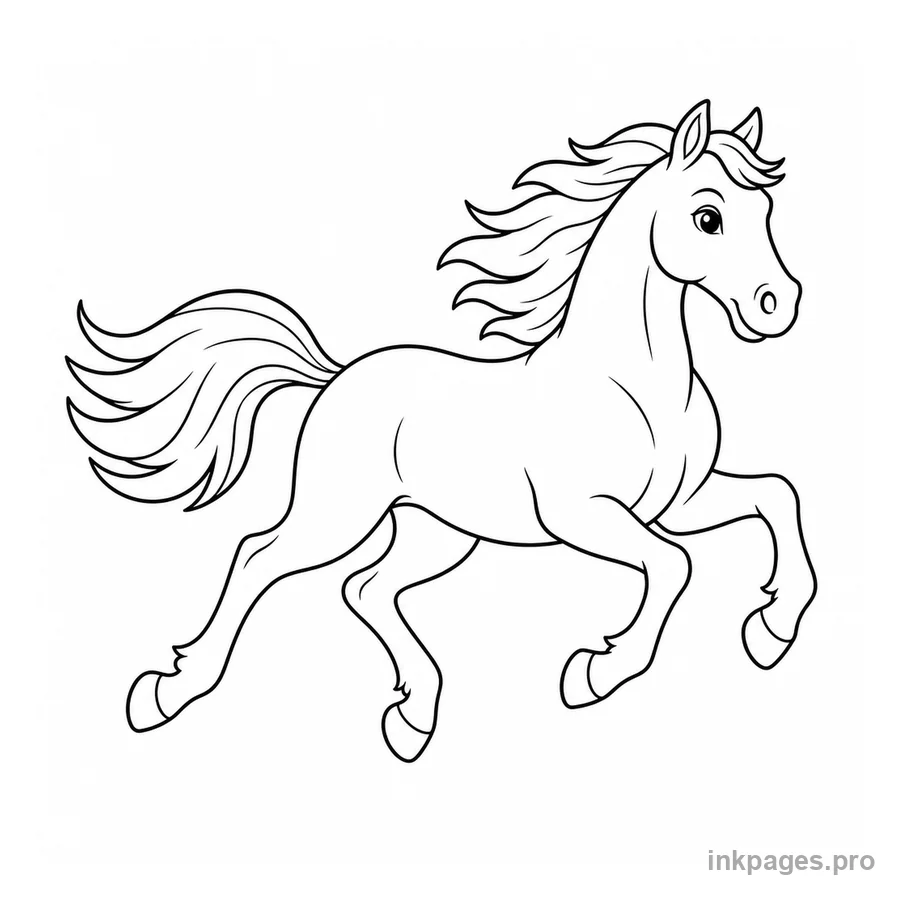 Free printable horse coloring page: a galloping horse with a windswept tail