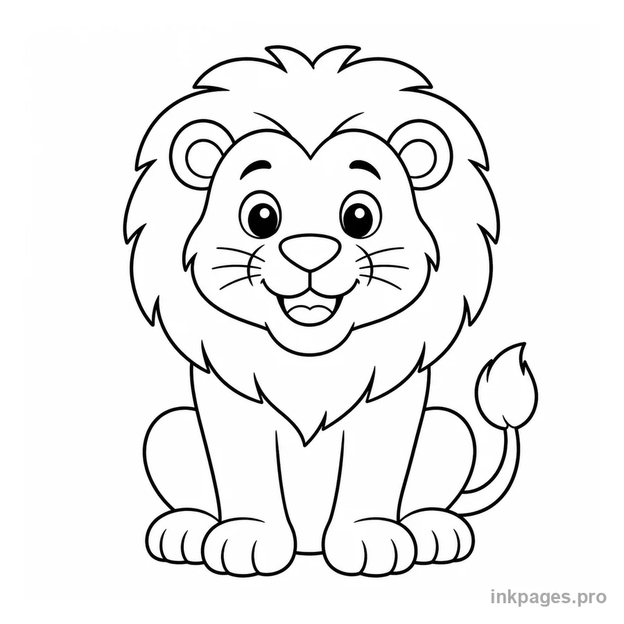 Free printable lion coloring page: a friendly lion with a big fluffy mane sitting