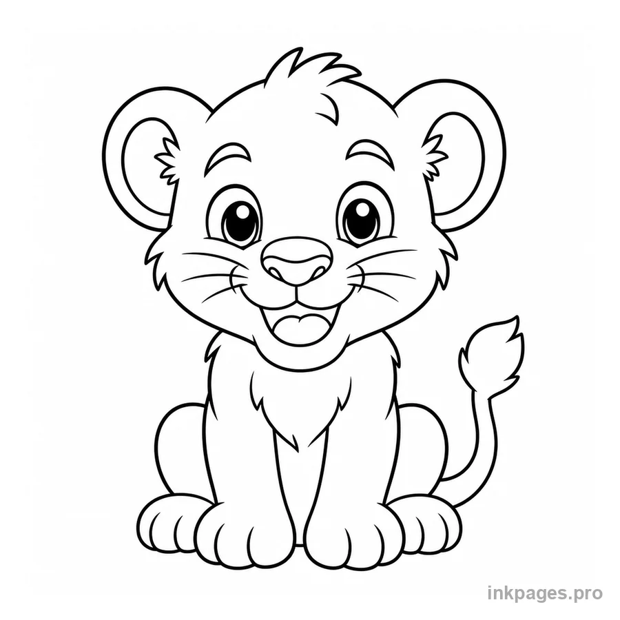 Free printable lion coloring page: a cute lion cub smiling