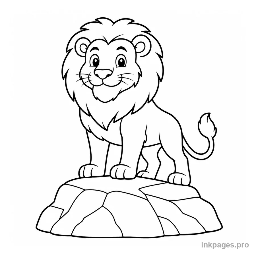 Free printable lion coloring page: a lion standing proudly on a rock