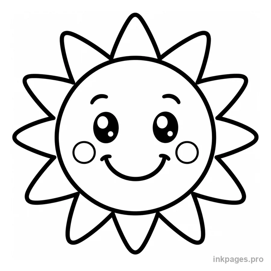 Free printable preschool & toddler coloring page: a very simple smiling sun with thick outlines
