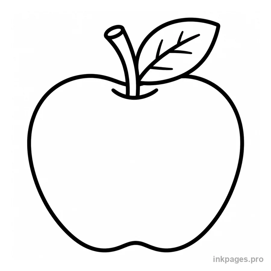 Free printable preschool & toddler coloring page: a big simple apple with a leaf