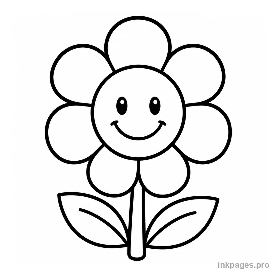 Free printable preschool & toddler coloring page: a simple flower with a smiling face