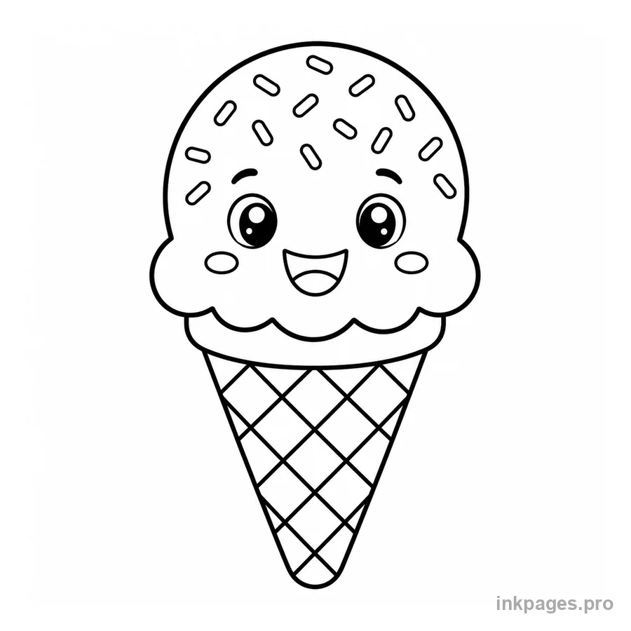 Free printable summer coloring page: an ice cream cone with sprinkles