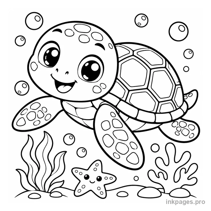 Free printable turtle coloring page: a cute sea turtle with a patterned shell swimming