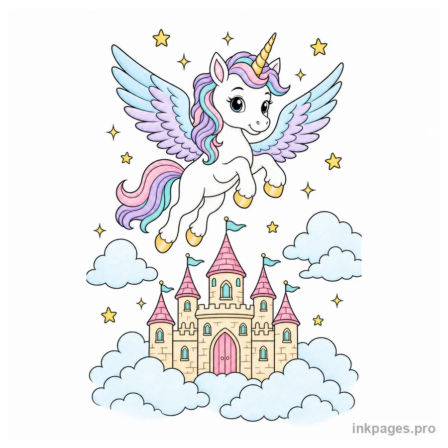 Finished color inspiration for unicorn coloring page 5