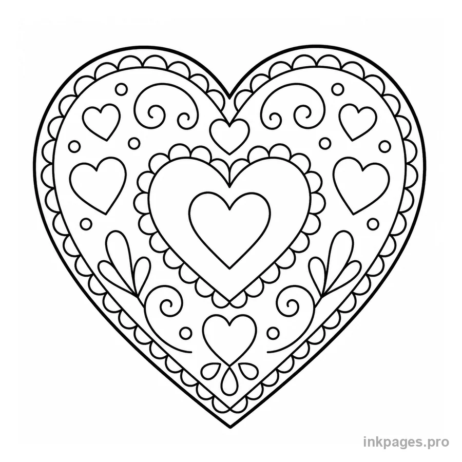 Free printable valentine's day coloring page: a big heart with decorative patterns